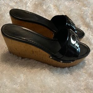 Coach Black and Silver logo Wedges - Size 8